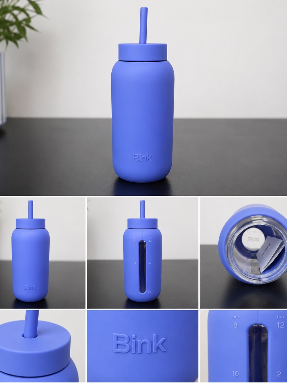 Bink Blue Silicone Straw Bottle - Leak-Resistant Drinkware 27OZ
